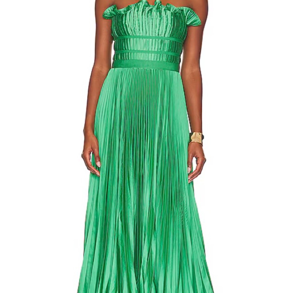 Amur Giada Emerald Green Pleated Midi Dress